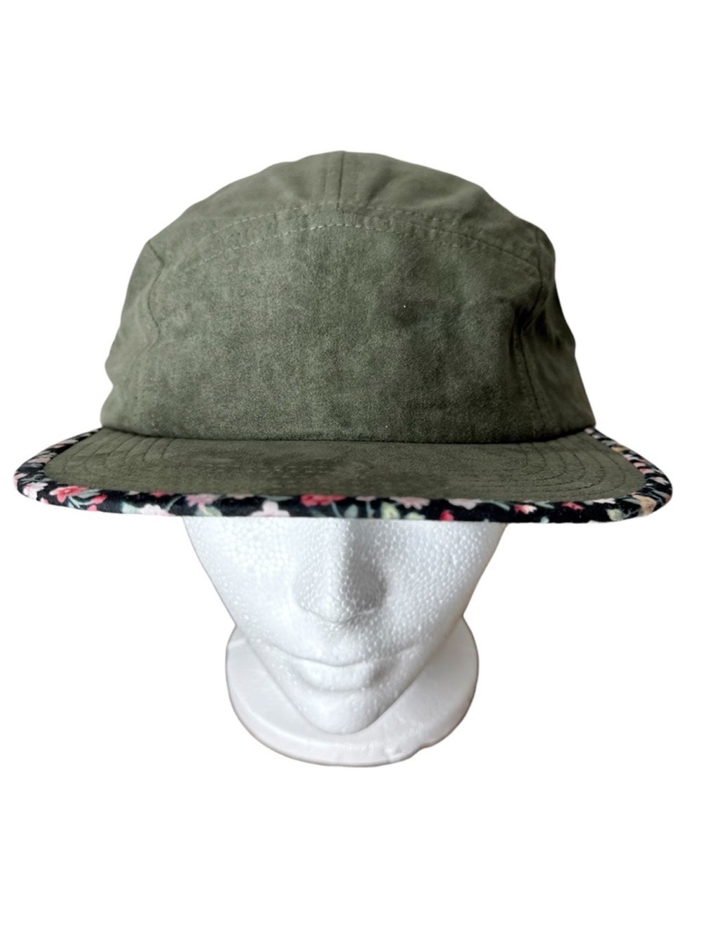 UNBRAND New Olive Green Microsuede Faux Suede Flat Brim Hat Cap Floral Adjust